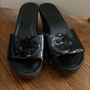Tory Burch wedge black patent shoes